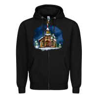 Black Christmas church and snow Zipper Hoodie - AdoDesignShop
