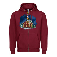 Burgundy Christmas church and snow Zipper Hoodie - AdoDesignShop