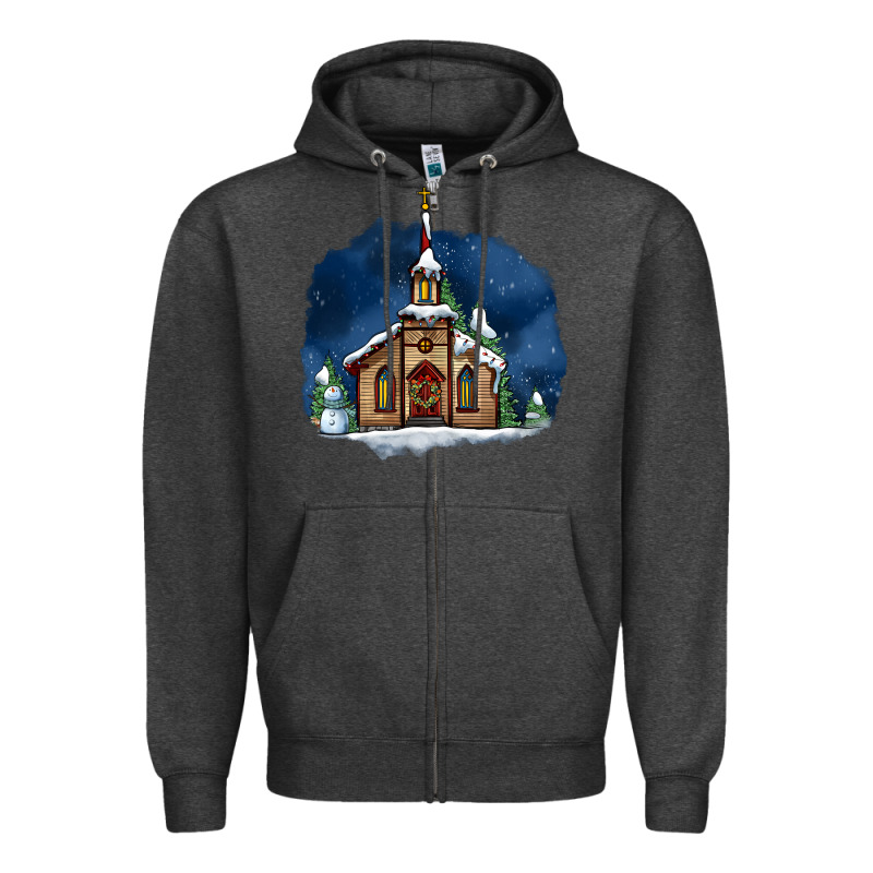 Christmas Church And Snow Zipper Hoodie by AdoDesignShop | Teevron