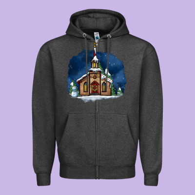 Christmas Church And Snow Zipper Hoodie Designed By Adodesignshop