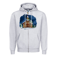 Heather Grey Christmas church and snow Zipper Hoodie - AdoDesignShop