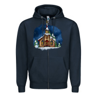 Navy Christmas church and snow Zipper Hoodie - AdoDesignShop