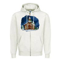 Oatmeal Heather Christmas church and snow Zipper Hoodie - AdoDesignShop