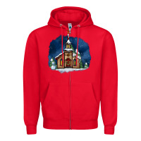 Red Christmas church and snow Zipper Hoodie - AdoDesignShop