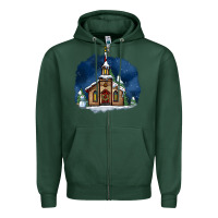 Sports Green Christmas church and snow Zipper Hoodie - AdoDesignShop