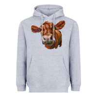 Heather Grey red angus face Heavyweight Hoodie - LillyAllenDesigns
