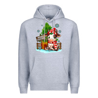 Heather Grey merry christmas cow Premium Hoodie - MaliasSmallBusiness