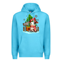 Ocean Blue merry christmas cow Premium Hoodie - MaliasSmallBusiness