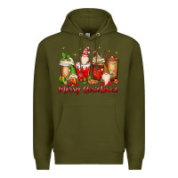 Army Green merry christmas gnomes coffee cups Premium Hoodie - MaliasSmallBusiness