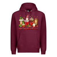 Burgundy merry christmas gnomes coffee cups Premium Hoodie - MaliasSmallBusiness