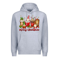 Heather Grey merry christmas gnomes coffee cups Premium Hoodie - MaliasSmallBusiness