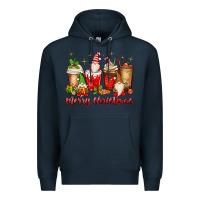 Navy merry christmas gnomes coffee cups Premium Hoodie - MaliasSmallBusiness