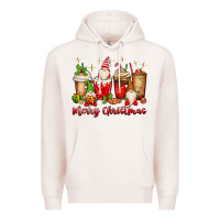Pale Pink merry christmas gnomes coffee cups Premium Hoodie - MaliasSmallBusiness