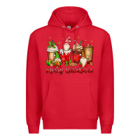 Red merry christmas gnomes coffee cups Premium Hoodie - MaliasSmallBusiness