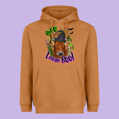 Moo I Mean Boo Cow Heavyweight Hoodie Designed By Nancycooperartshop