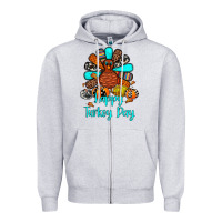Heather Grey happy turkey day Zipper Hoodie - JahusDesignShop