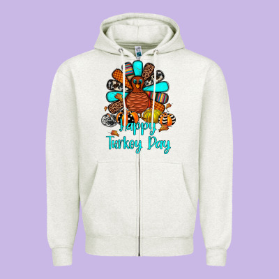 Happy Turkey Day Zipper Hoodie Designed By Jahusdesignshop