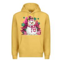 Antique Gold pink christmas snowman Premium Hoodie - MaliasSmallBusiness