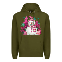 Army Green pink christmas snowman Premium Hoodie - MaliasSmallBusiness