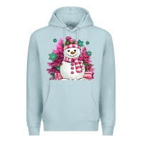 Blue Mist pink christmas snowman Premium Hoodie - MaliasSmallBusiness