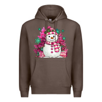 Coffee pink christmas snowman Premium Hoodie - MaliasSmallBusiness