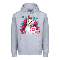 Heather Grey pink christmas snowman Premium Hoodie - MaliasSmallBusiness