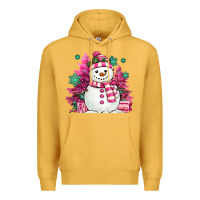 Mustard pink christmas snowman Premium Hoodie - MaliasSmallBusiness