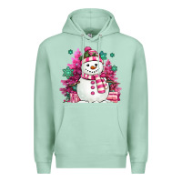 Seafoam pink christmas snowman Premium Hoodie - MaliasSmallBusiness