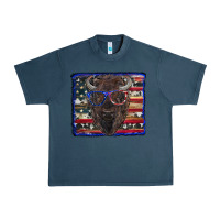 Midnight Navy bison with american flag and glasses Urban Heavy Tee - RanaPortraitStore