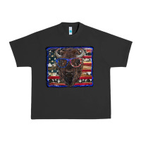 Pigment Black bison with american flag and glasses Urban Heavy Tee - RanaPortraitStore