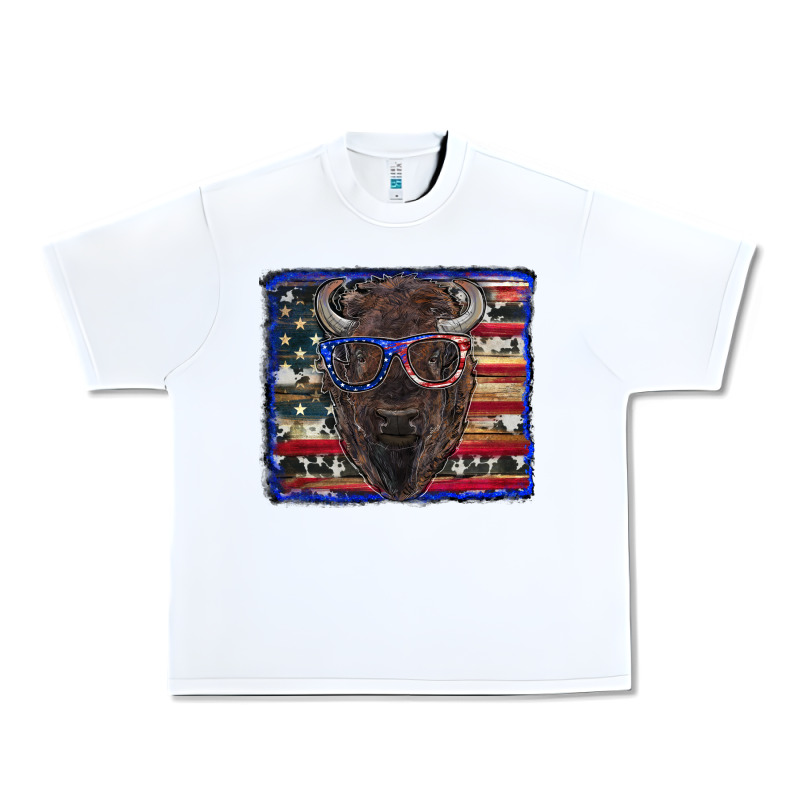 Bison With American Flag And Glasses Urban Heavy Tee by RanaPortraitStore | Teevron