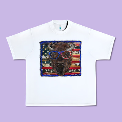 Bison With American Flag And Glasses Urban Heavy Tee Designed By Ranaportraitstore