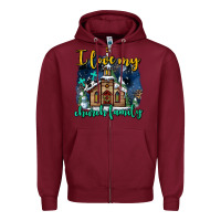 Burgundy Christmas church and snow   ı love my church family Zipper Hoodie - AdoDesignShop