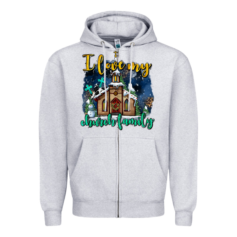 Christmas Church And Snow   ı Love My Church Family Zipper Hoodie by AdoDesignShop | Teevron