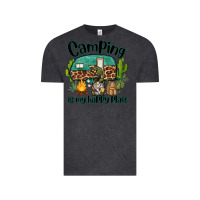 Vintage Black camping is my happy place caravan and gnome Vintage Tee - BarkalooDesign