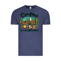 Vintage Denim camping is my happy place caravan and gnome Vintage Tee - BarkalooDesign