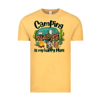Vintage Mustard camping is my happy place caravan and gnome Vintage Tee - BarkalooDesign