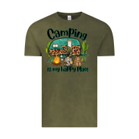 Vintage Olive camping is my happy place caravan and gnome Vintage Tee - BarkalooDesign