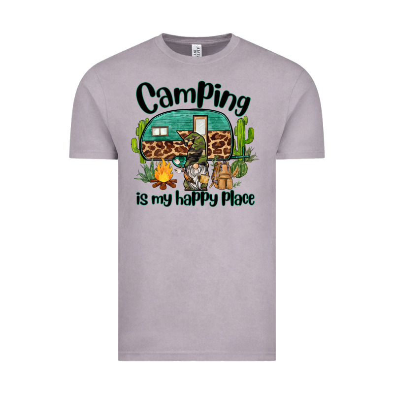 Camping Is My Happy Place Caravan And Gnome Vintage Tee by BarkalooDesign | Teevron