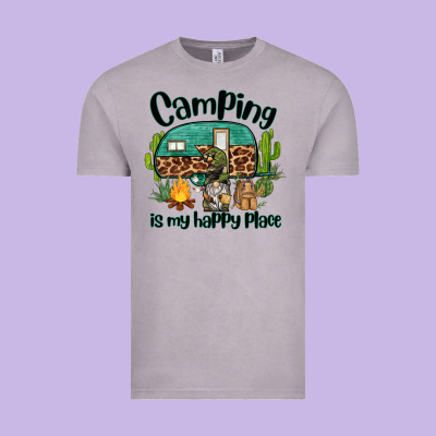 Camping Is My Happy Place Caravan And Gnome Vintage Tee Designed By Barkaloodesign