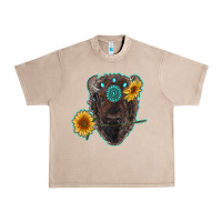 French Oak bison head with sunflowers and gemstone Urban Heavy Tee - RanaPortraitStore