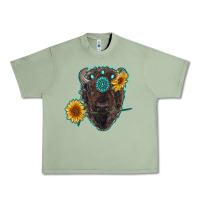 Oil Green bison head with sunflowers and gemstone Urban Heavy Tee - RanaPortraitStore