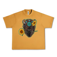 Peanut Butter bison head with sunflowers and gemstone Urban Heavy Tee - RanaPortraitStore