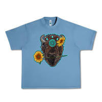 Pebble Blue bison head with sunflowers and gemstone Urban Heavy Tee - RanaPortraitStore