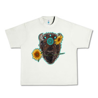 Pistachio bison head with sunflowers and gemstone Urban Heavy Tee - RanaPortraitStore