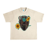 Sandshell bison head with sunflowers and gemstone Urban Heavy Tee - RanaPortraitStore