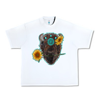 Bison Head With Sunflowers And Gemstone Urban Heavy Tee | Teevron