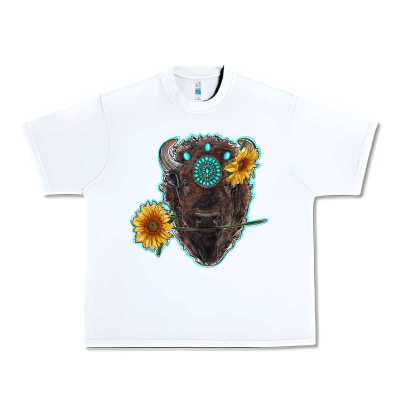 Bison Head With Sunflowers And Gemstone Urban Heavy Tee by RanaPortraitStore | Teevron