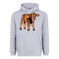 Heather Grey red angus calf Heavyweight Hoodie - LillyAllenDesigns