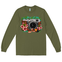 Army Green floral lotus leaf film roll vintage camera Long Sleeve Tee - FaDigitalArtStudio